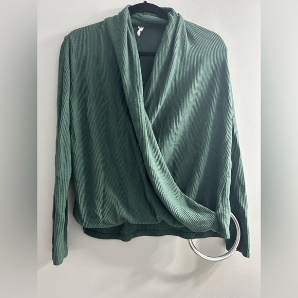 Anthropologie Sweaters - Anthropologie Daily Practice Cross-Front Top Thermal Rib Knit Green